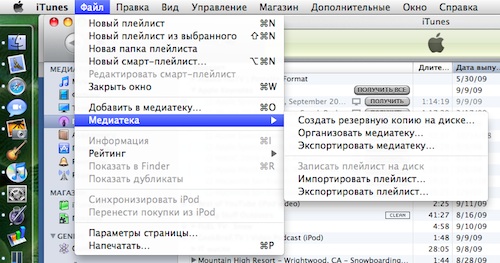 Организация медиафайлов в iTunes 9