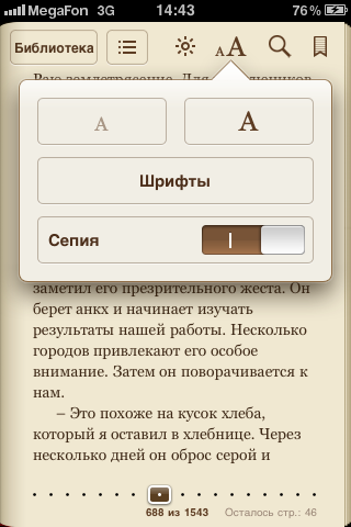 Настройки шрифтов в iBooks