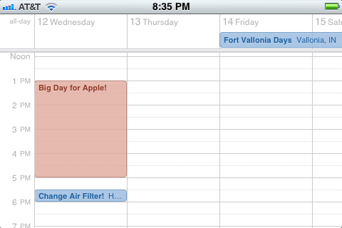 Ландшафтный режим в приложении Calendar.app