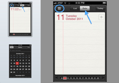Отображения месяца в приложении Reminders на iPhone