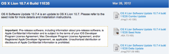 Apple выпустила OS X 10.7.4 (билд 11E35) для разработчиков