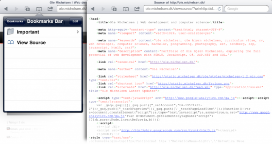 Просмотр исходного кода сайта в Safari на iPhone или iPad