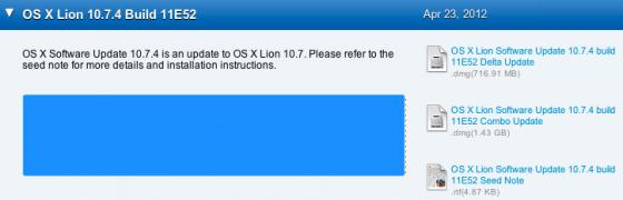 Вышла новая версия OS X 10.7.4 (билд 11E52) для разработчиков