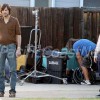 **EXCLUSIVE** FIRST ON SET PHOTOS - Ashton Kutcher channels Steve Jobs for the first day of shooting "Jobs" at the tech moguls childhood home with co-star Josh Gad